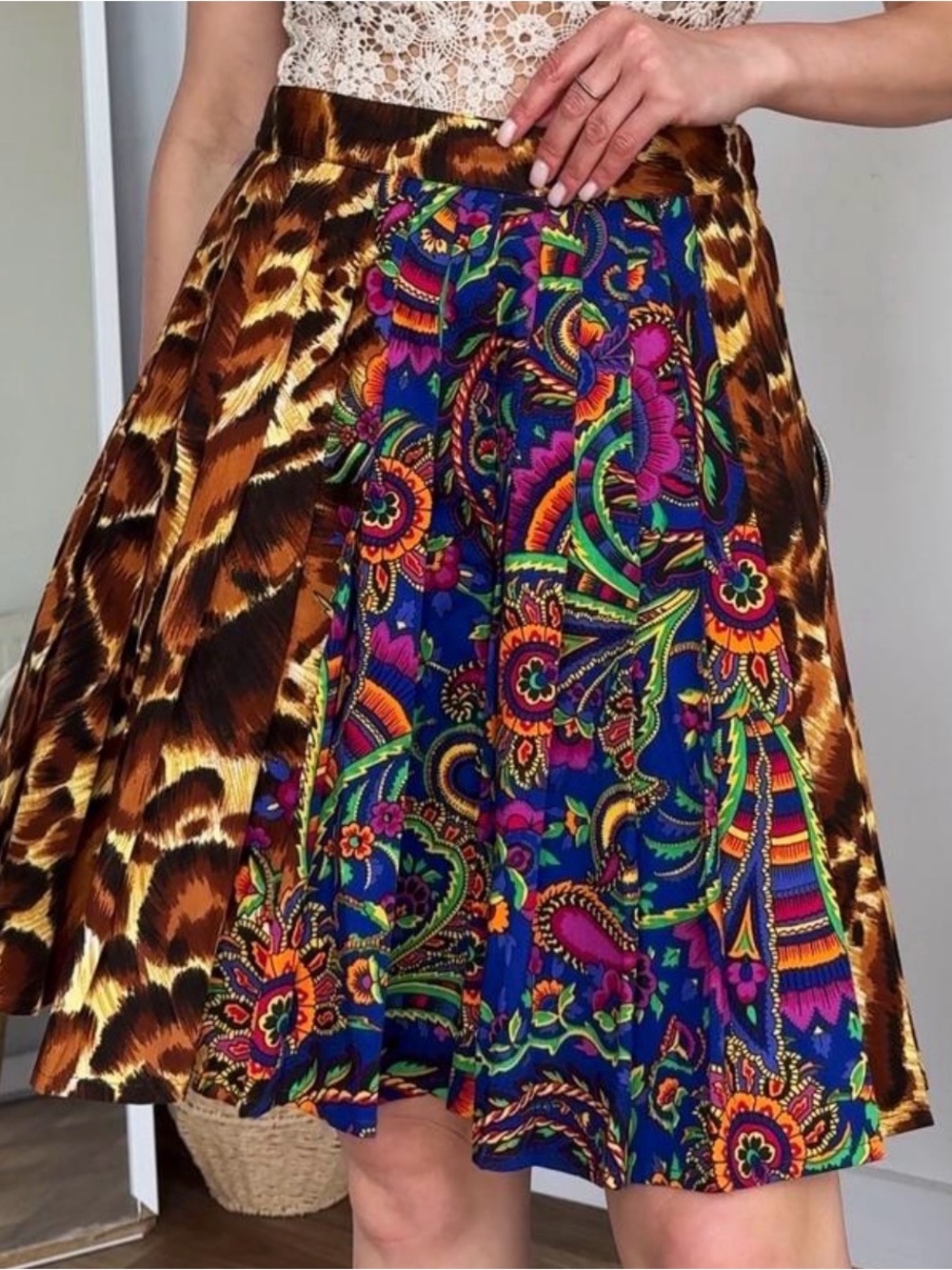 Vintage 1990s Versace Jeans Couture Paisley Leopard Skirt NWT